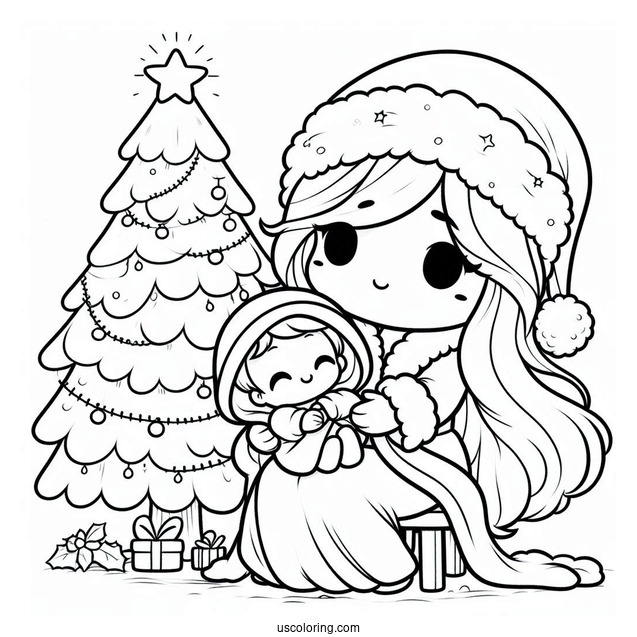 Cute Santa With Baby Jesus And Christmas Tree