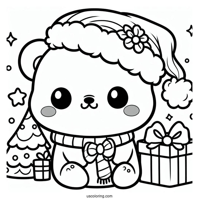 Kawaii Christmas Polar Bear Coloring In