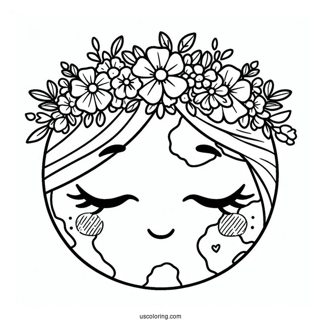 Earth Wearing Flower Crown Coloring Page For Kids