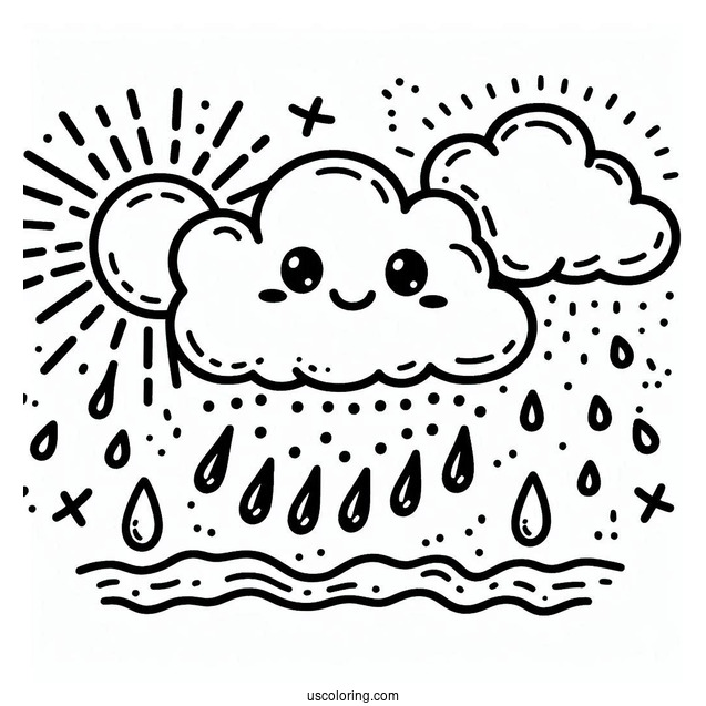 Easy Cloud With Rain Coloring Page