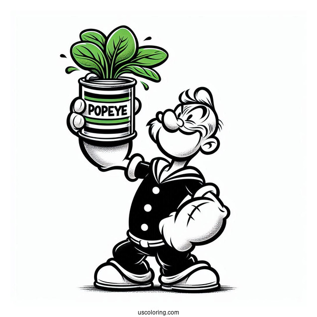 Popeye Coloring Page Holding Up Can Of Spinach