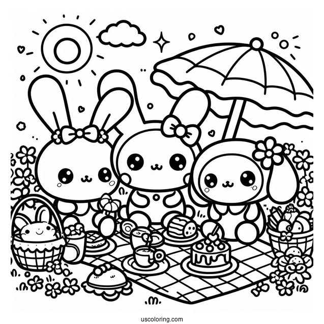 Kawaii Cinnamoroll With Friends Having A Picnic