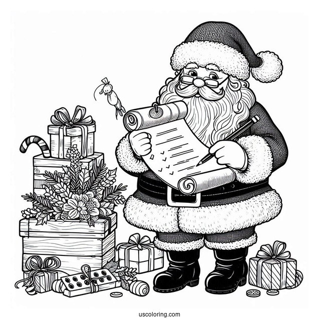 Christmas Coloring Pages For Adults Of Santa Claus Checking Naughty Or Nice List Christmas