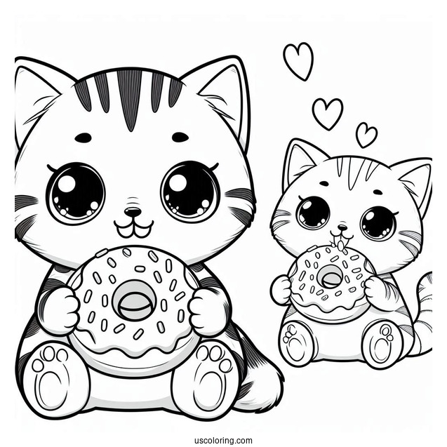 Coloring Sheet Of Cute Cat Eating Donut