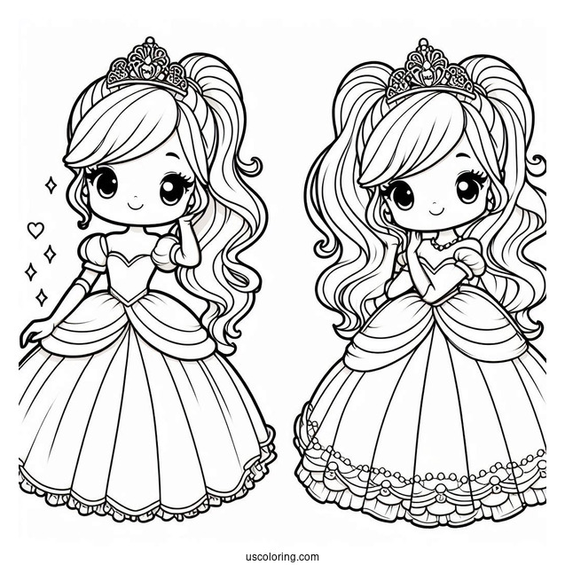 Cute Princess Coloring Page In Ball Gown And Gloves