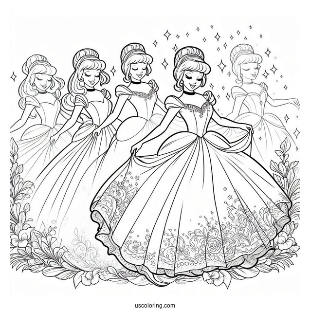 Cinderella Transforming In To a Princess Coloring Page