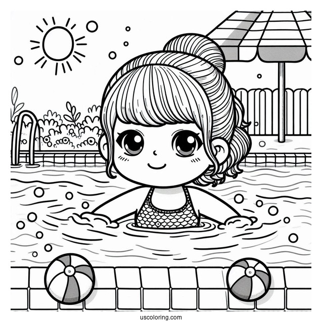 Kids Swimming Coloring Page In The Pool