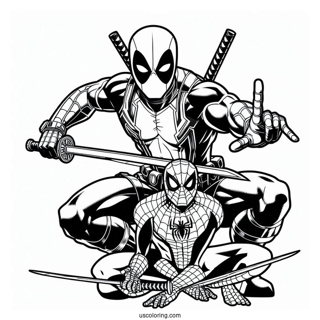 Coloring Page Of Spider Man And Deadpool
