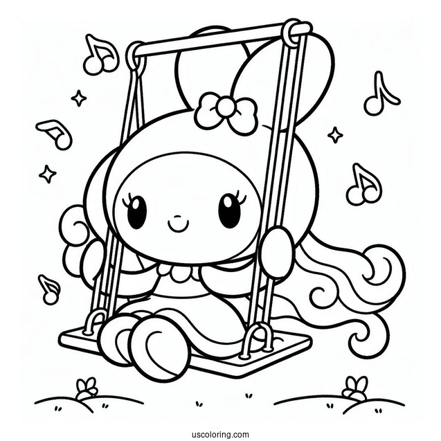 My Melody Coloring Page On Swing For Preschoolers