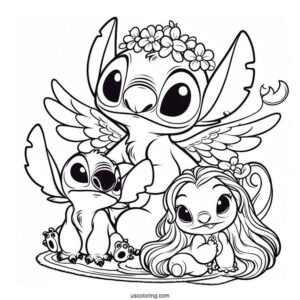 Scrump, Stitch, And Angel Coloring Page