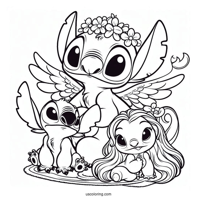 Scrump, Stitch, And Angel Coloring Page