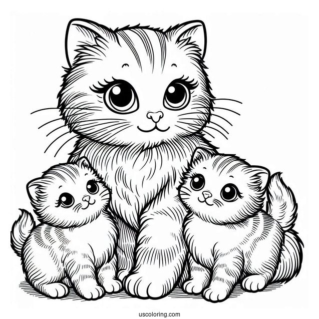 Mommy Cat With Two Kittens
