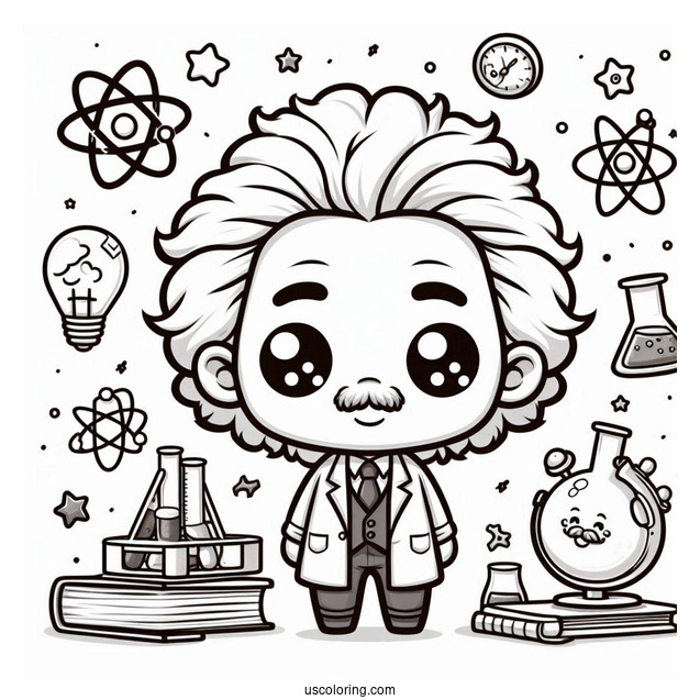 Science Coloring Page Of Chibi Albert Einstein For Kids