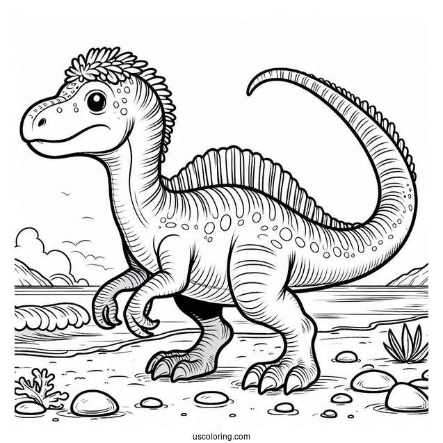 Spinosaurus Coloring Page Walking On The Shore For Kids