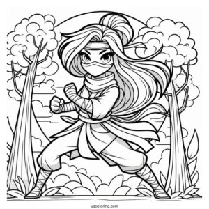 Ninja In A Fighting Stance In The Forest