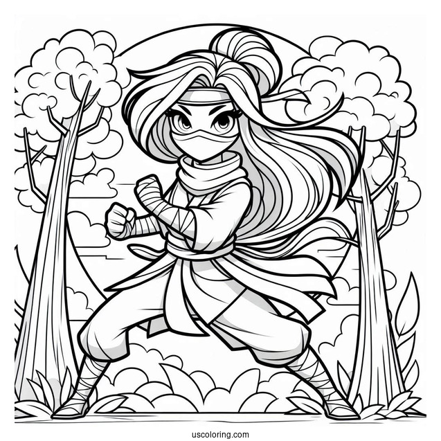 Ninja In A Fighting Stance In The Forest