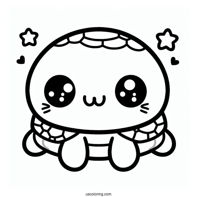 Cute Kawaii Turtle Coloring Page For Preschoolers