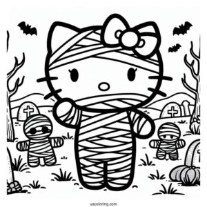 Hello Kitty Mummy Coloring Page In The Cemetery For Kids