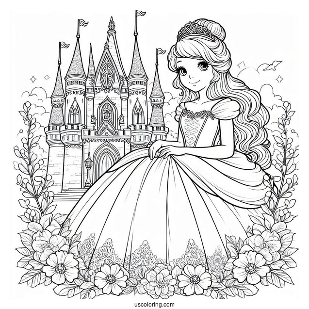 Princess Coloring Page Of Cinderella Inside Castle