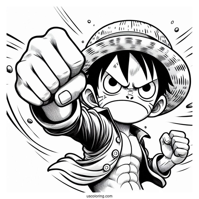 Monkey D. Luffy Coloring Page Punching The Air