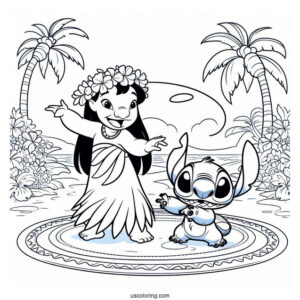 Lilo Showing Stitch How To Hula Dance Coloring Page