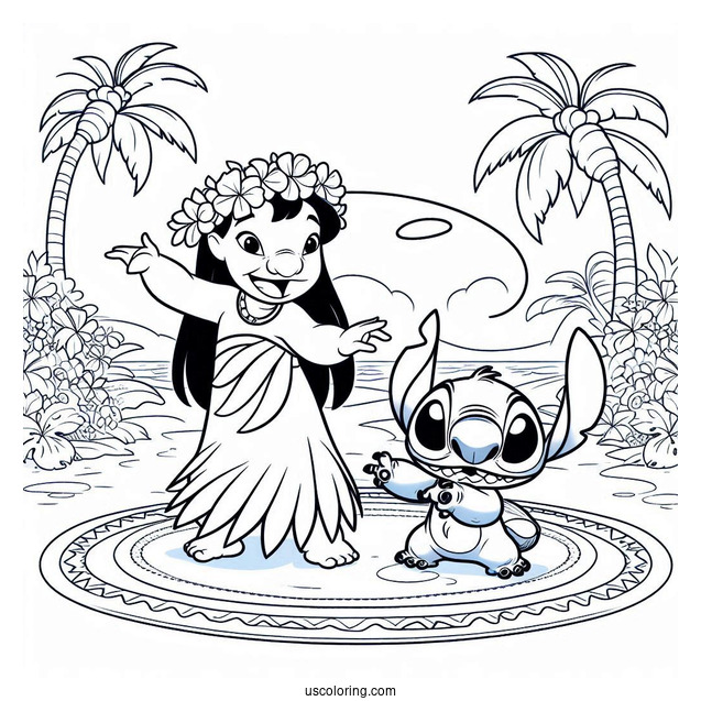 Lilo Showing Stitch How To Hula Dance Coloring Page