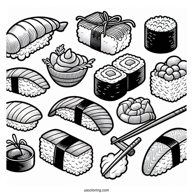 Adorable Nigiri And Temari Sushi Coloring Pages Variety