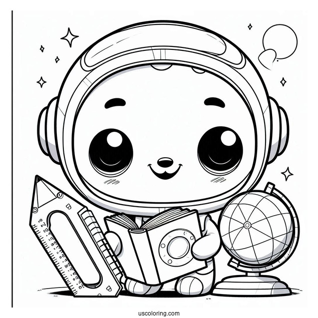 Octonauts Coloring Page Of Inkling Holding Book, Pencil, Protractor And Globe