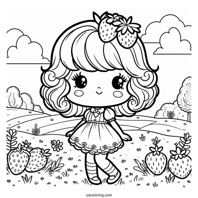 Strawberry Shortcake Coloring Page Standing In Field