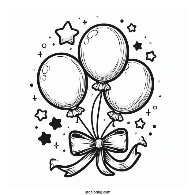 Three Balloons With a Ribbon To Color