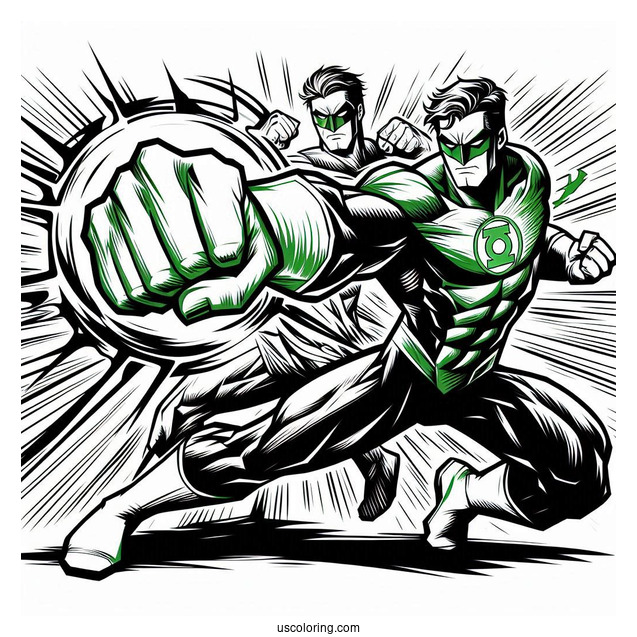Green Lantern Fighting Coloring Page