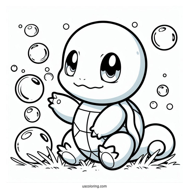 Squirtle Coloring Page Of Playing With Bubbles