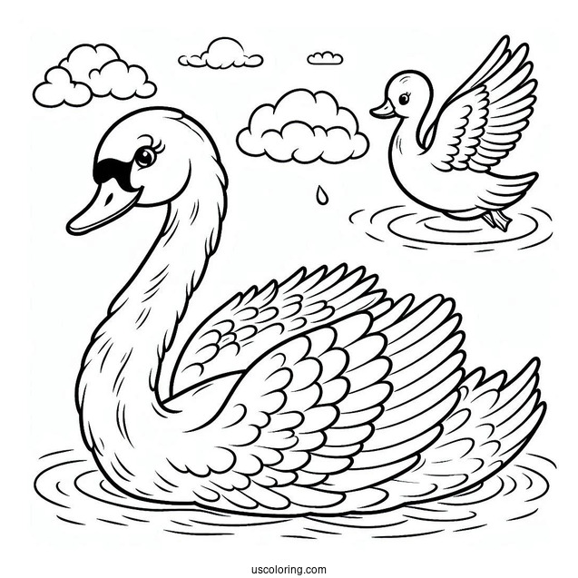 Swan Coloring Page Swimming Away From Ugly Duckling