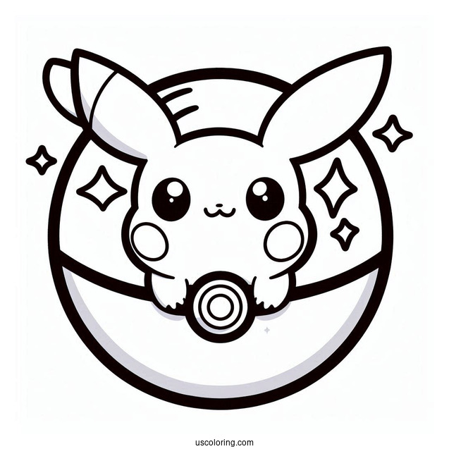 Kawaii Pikachu Inside Pokéball Coloring Page
