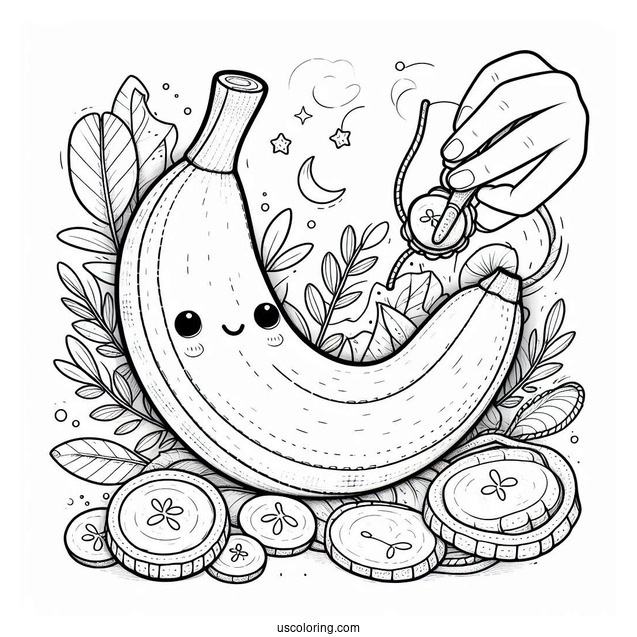 Stitch Peeling A Banana Coloring Page In The Forest