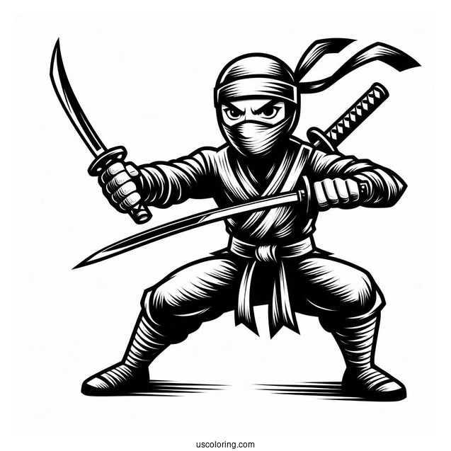 Ninja Fighting Using Two Swords