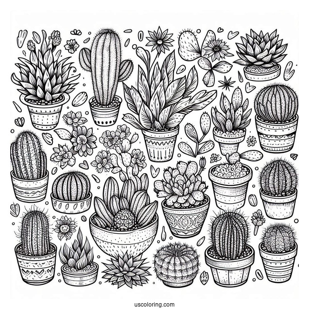 Assorted Cactus And Succulents In The Desert