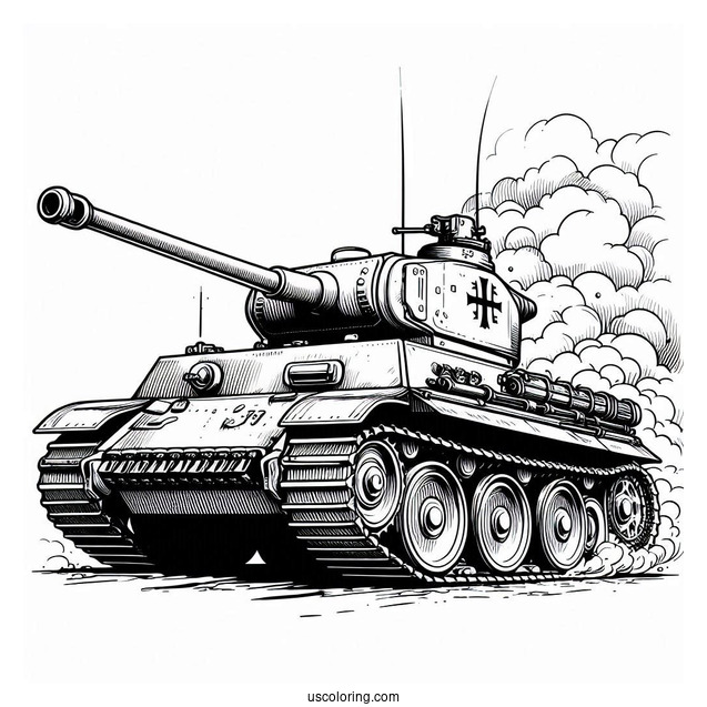 Coloring Page of Panther KF51 Main Battle Tank With Smoke