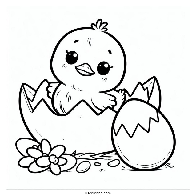 Cute Duckling in an Eggshell Coloring Sheet For Kids