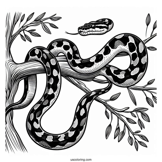 Black-Headed Python Hanging From Tree