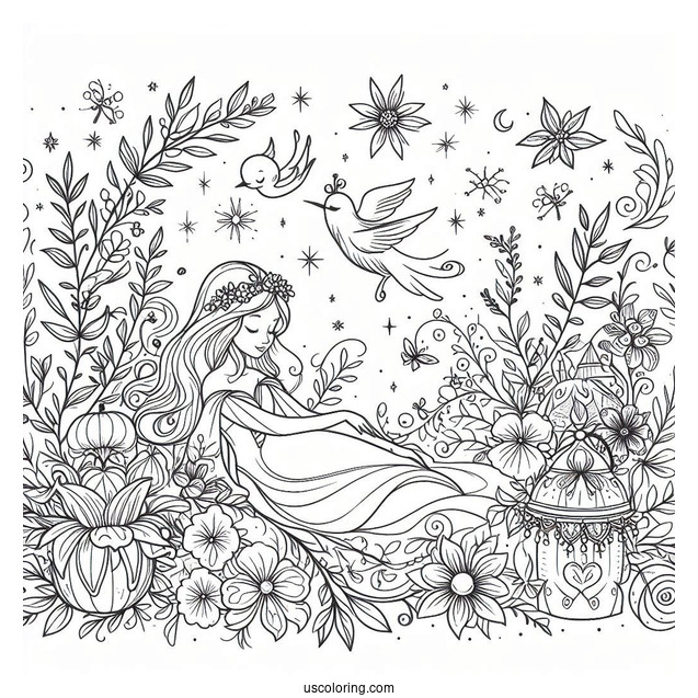 Coloring Page Of Flora, Fauna, and Merryweather