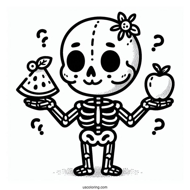 Cartoon Skeleton Coloring Page On Halloween