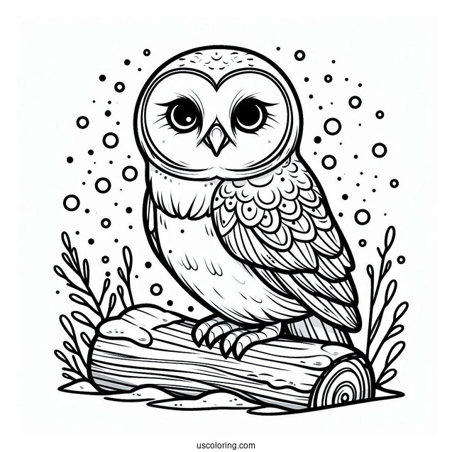 Simple Barn Owl In Snow To Color