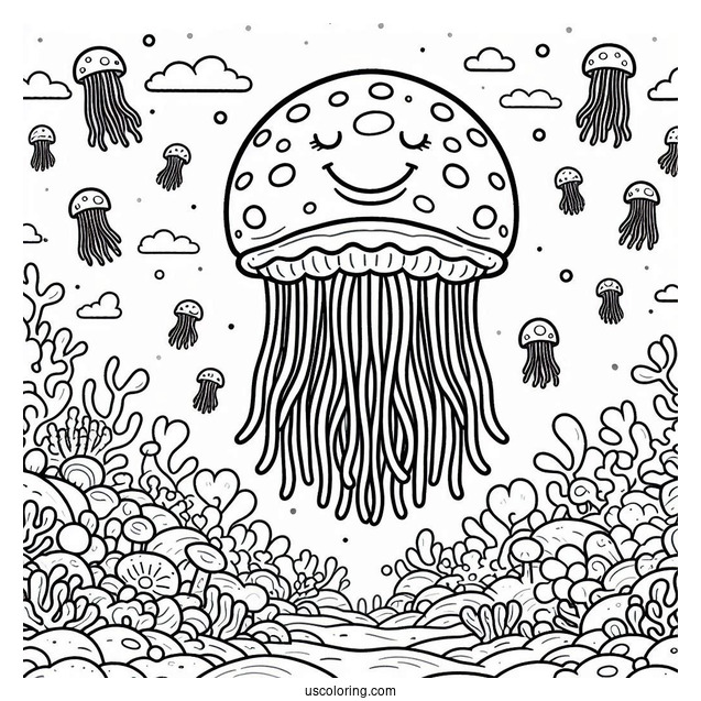 SpongeBob Coloring Page Jellyfish In Jellyfish Fields
