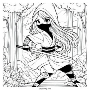 Ninja In A Fighting Stance In The Forest