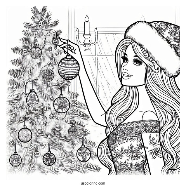 Barbie Handing Ornaments On Christmas Tree