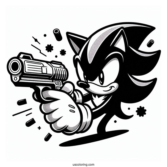 Detailed Shadow Coloring Page Shooting Gun