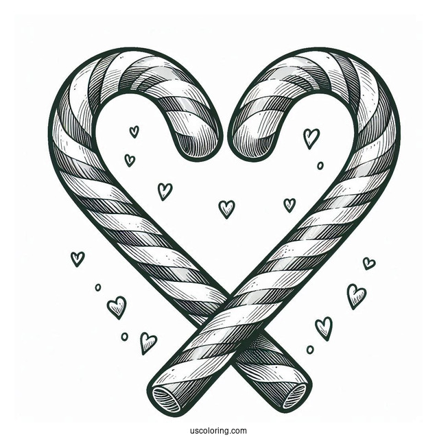 Two Candy Cane Coloring Page Forming A Love Heart