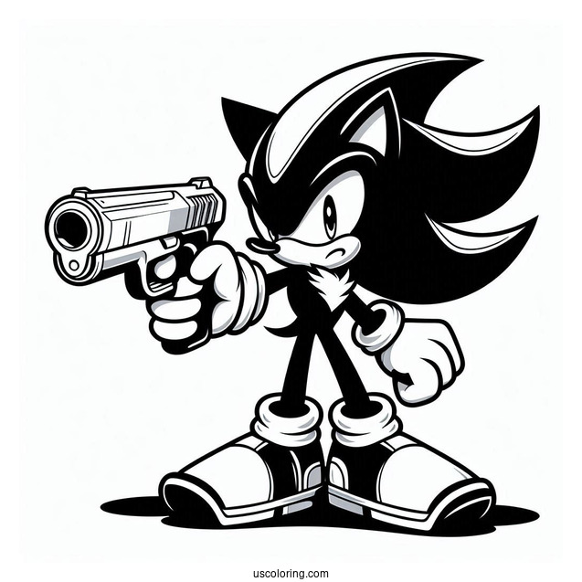 Detailed Shadow Coloring Page Shooting Gun