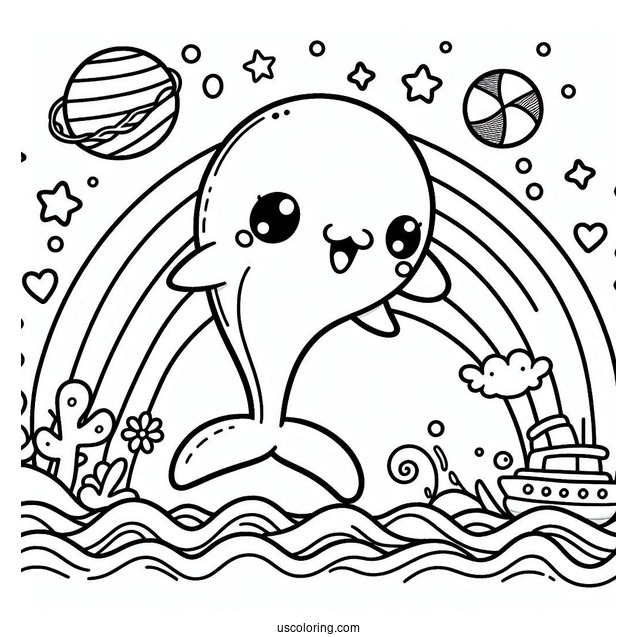Cute Kawaii Dolphin To Color